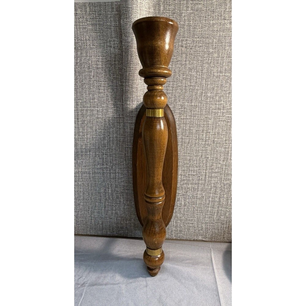 Vintage Wooden Mid Century MCM Wooden Wall Sconce Candle Holder w. Gold Accent